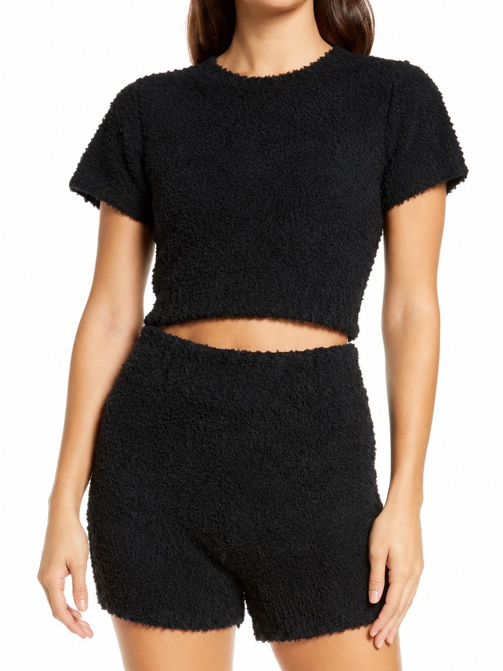 SKIMS Onyx Cozy Knit Cropped T-Shirt | Size L/XL
